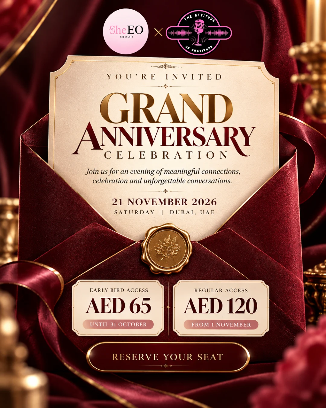 Grand Anniversary Celebration invitation for Saturday, 21 November 2026 in Dubai
