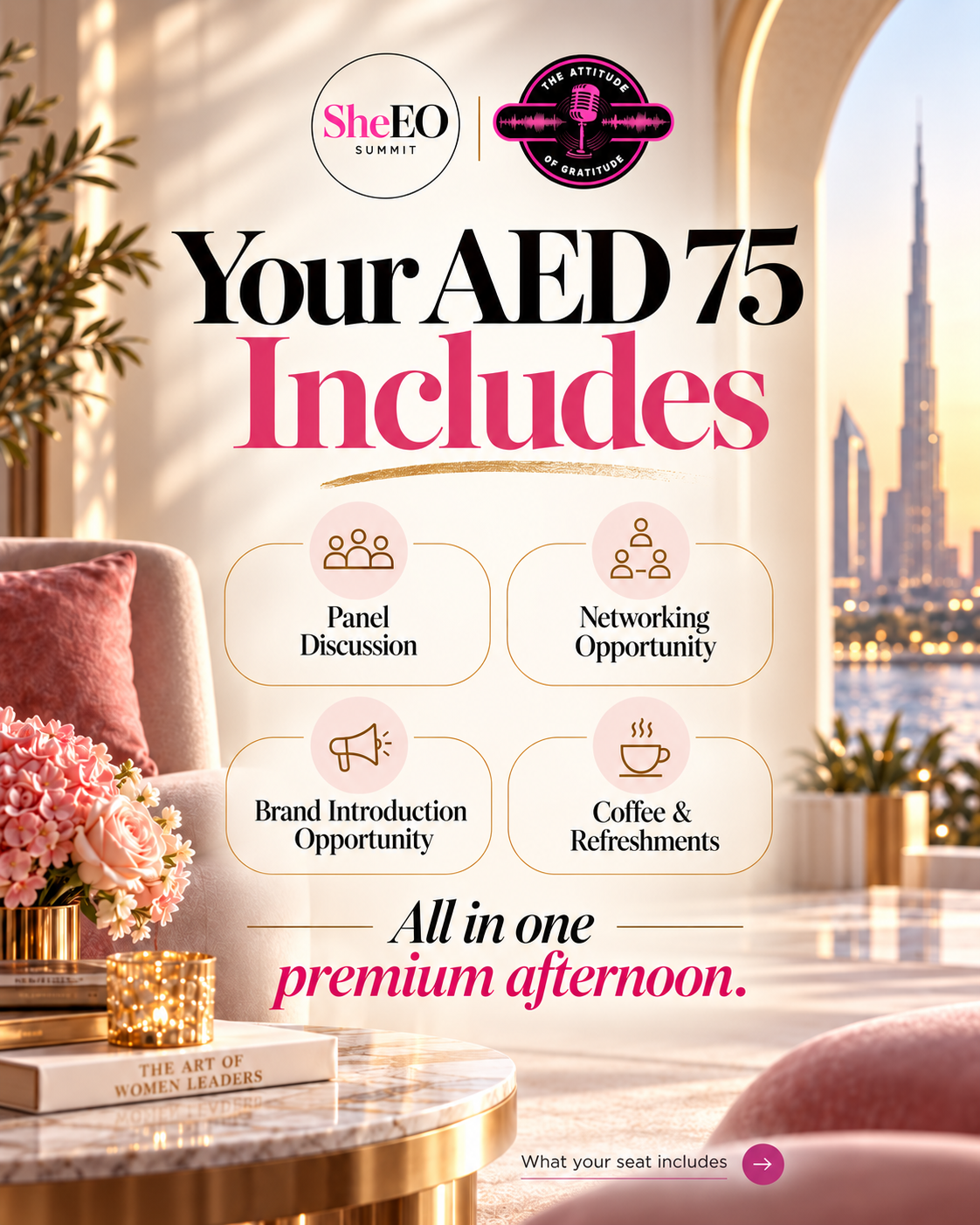 AED 75 ticket inclusions for the event